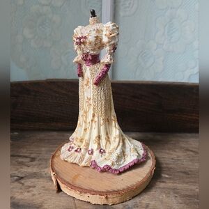 Victorian Treasures Figurine – Cream & Mauve Embroidered Dress on Wood Base